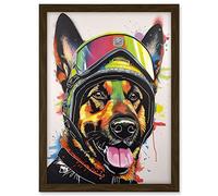 Artery8 German Shepherd Dog Wearing Ski Helmet and Goggles Artwork Framed A3 Wall Art Print