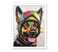 Artery8 German Shepherd Dog Wearing Ski Helmet and Goggles Artwork Framed Wall Art Print 18X24 Inch