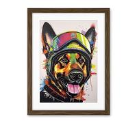 Artery8 German Shepherd Dog Wearing Ski Helmet and Goggles Artwork Framed Wall Art Print 18X24 Inch