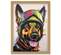 Artery8 German Shepherd Dog Wearing Ski Helmet and Goggles Artwork Framed Wall Art Print A4