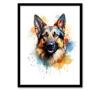 Wall Art Print German Shepherd Lovers Gift Watercolour Pet Portrait Painting Artwork Art Framed Artery8 Multi A4
