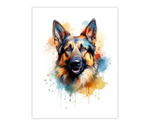 Artery8 German Shepherd Lovers Gift Watercolour Pet Portrait Painting Artwork Extra Large XL Wall Art Poster Print
