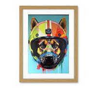 Artery8 German Shepherd Wearing Motorbike Helmet Pop Art Artwork Framed Wall Art Print 18X24 Inch