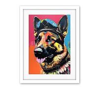 Artery8 German Shepherd Wearing Police Hat Modern Pop Art Artwork Framed Wall Art Print 18X24 Inch