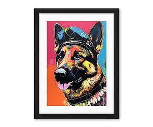 Artery8 German Shepherd Wearing Police Hat Modern Pop Art Artwork Framed Wall Art Print 18X24 Inch