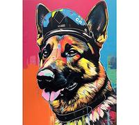 Artery8 German Shepherd Wearing Police Hat Modern Pop Art Large Wall Art Poster Print Thick Paper 18X24 Inch