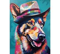 Artery8 German Shepherd with Fedora Hat Vibrant Portrait Extra Large XL Wall Art Poster Print