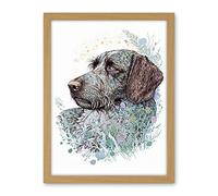 Artery8 German Wirehead Pointer Dog Nature Spirit Animal Modern Multicoloured Illustration Artwork Framed Wall Art Print 18X24 Inch