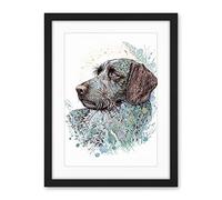 Artery8 German Wirehead Pointer Dog Nature Spirit Animal Modern Multicoloured Illustration Artwork Framed Wall Art Print 18X24 Inch