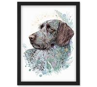 Artery8 German Wirehead Pointer Dog Nature Spirit Animal Modern Multicoloured Illustration Wall Art Print - A4 Size