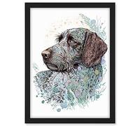 Artery8 German Wirehead Pointer Dog Nature Spirit Animal Modern Multicoloured Illustration Artwork Framed A3 Wall Art Print