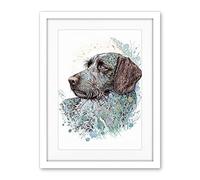 Artery8 German Wirehead Pointer Dog Nature Spirit Animal Modern Multicoloured Illustration Artwork Framed Wall Art Print 18X24 Inch