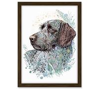 Artery8 German Wirehead Pointer Dog Nature Spirit Animal Modern Multicoloured Illustration Artwork Framed A3 Wall Art Print