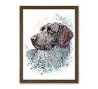 Artery8 German Wirehead Pointer Dog Nature Spirit Animal Modern Multicoloured Illustration Artwork Framed Wall Art Print 18X24 Inch