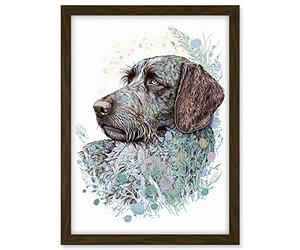 Artery8 German Wirehead Pointer Dog Nature Spirit Animal Modern Multicoloured Illustration Artwork Framed A3 Wall Art Print