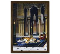 Artery8 Gerome Grief Of The Pasha Mourning Tiger Painting Artwork Framed Wall Art Print A4 in Brown Artery8 Brown