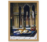 Artery8 Gerome Grief Of The Pasha Mourning Tiger Painting Artwork Framed Wall Art Print A4 in Light Oak Artery8 Light Oak