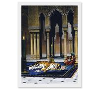 Artery8 Gerome Grief Of The Pasha Mourning Tiger Painting Artwork Framed Wall Art Print A4 in White Artery8 White