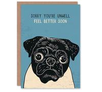 Artery8 Get Well Card Boston Terrier Dog Lover Cute Pug Feel Better Soon Blank Arty Art All Occasion Greeting Card