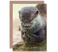 Artery8 Get Well Soon Good Health Praying Otter Greetings Card in Brown Artery8 Brown