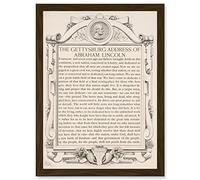 Gettysburg Address Abraham Lincoln USA President A4 Artwork Framed Wall Art Print Artery8 Brown One Size