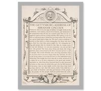 Artery8 Gettysburg Address Abraham Lincoln USA President A4 Artwork Framed Wall Art Print in Light Grey Artery8 Light Grey