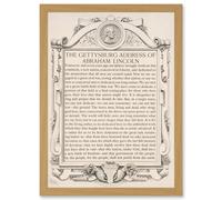 Artery8 Gettysburg Address Abraham Lincoln USA President A4 Artwork Framed Wall Art Print in Light Oak Artery8 Light Oak