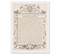 Artery8 Gettysburg Address Abraham Lincoln USA President A4 Artwork Framed Wall Art Print in White Artery8 White