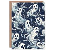Artery8 Ghostly Ghouls Horror Fun Ghosts Scary Haunted Halloween Card in White Artery8 White