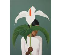 Artery8 Giant Peace Lily Showcase Realistic Oil Painting White Teal Green Woman with Flower Minimalist Artwork Extra Large XL Wall Art Poster Print