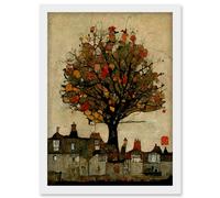 Artery8 Giant Untidy Quirky Street Tree Artwork Framed Wall Art Print A4 in White Artery8 White