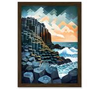 Artery8 Giant's Causeway Northern Ireland Basalt Formations & Polygonal Clouds Modern Watercolour Painting Artwork Framed Wall Art Print A4 in Brown Artery8 Brown