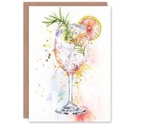 Artery8 Greeting Card Gin Tonic Cocktail Rosemary Watercolour Modern Blank For All Him Or Her Art Birthday Card