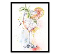 Gin Tonic Cocktail Rosemary Watercolour Modern Framed Art Print Artery8 White A4