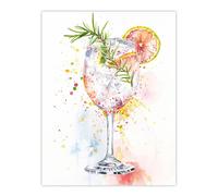 Artery8 Unframed Wall Art Gin Tonic Cocktail Rosemary Watercolour Modern - 12X16 Inch