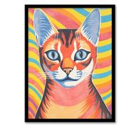 Wall Art Print Ginger Cat Bold Vibrant Screen Risograph Artwork Spot Colourful Impact Duotone Retro Riso Interior Design Art Framed Artery8 Black A4
