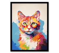 Artery8 Ginger Cat Lover Gift Pet Portrait Colourful Artwork Painting Artwork Framed Wall Art Print A4