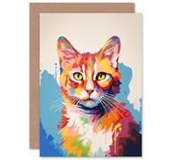 Artery8 Ginger Cat Lover Gift Pet Portrait Colourful Artwork Painting Sealed Greeting Card Plus Envelope Blank inside