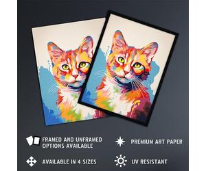 Artery8 Ginger Cat Lover Gift Pet Portrait Colourful Artwork Painting Unframed Wall Art Print Poster Home Decor Premium