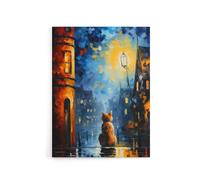 Artery8 Ginger Cat Under Street Lamp at Night Canvas Wall Art Print in Blue | Size: W18" x H24" Artery8 Blue W18" x H24"