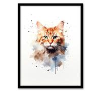 Artery8 Wall Art Print Ginger Orange Cat Lovers Gift Watercolour Pet Portrait Painting Artwork Art Framed | Size: W12" x H16" Artery8 Multicolor W12" x H16"