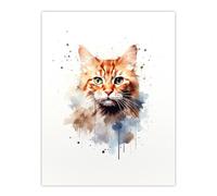 Artery8 Ginger Orange Cat Lovers Gift Watercolour Pet Portrait Painting Artwork Large Wall Art Poster Print Thick Paper 18X24 Inch