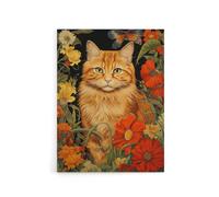 Artery8 Ginger Tabby Cat Floral Painting Canvas Wall Art Print in Green | Size: W12" x H16" Artery8 Green W12" x H16"
