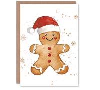 Artery8 Gingerbread Man Santa Hat Cookie Blank For Him Or Her Art Xmas Festive Christmas Card