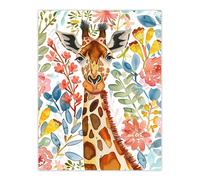 Artery8 Giraffe Colourful Floral Watercolour Portrait Wall Art Print | Size: W24" x H32" Artery8 Multicolor W24" x H32"