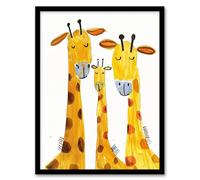 Artery8 Giraffe Family Simple Bright Watercolour Folk Art Kids Bedroom Nursery Artwork Framed Wall Art Print 18X24 Inch