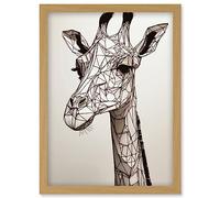 Giraffe Head Polygon Line Drawing Illustration Artwork Framed Wall Art Print A4 Artery8 Light Oak One Size