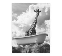 Artery8 Giraffe in Bathtub on a Hill Black White Surreal Bathroom Toilet Extra Large XL Wall Art Poster Print