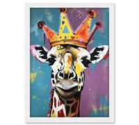 Artery8 Giraffe Wearing a Crown King Queen Modern Pop Art Artwork Framed A3 Wall Art Print