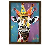 Artery8 Giraffe Wearing a Crown King Queen Modern Pop Art Artwork Framed Wall Art Print A4